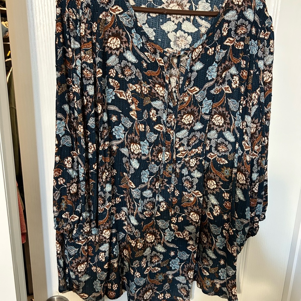 Papermoon Floral Blouse - Blue and Brown